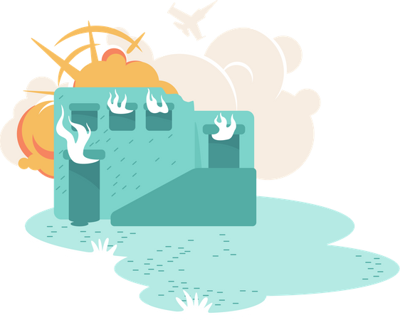 Building ruin in flame  Illustration