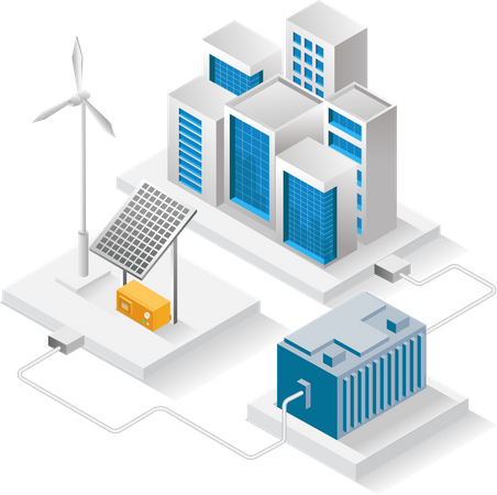 Building running with off grid energy system  Illustration