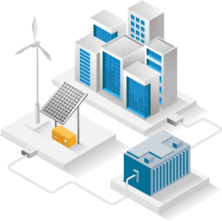 Building running with off grid energy system  Illustration