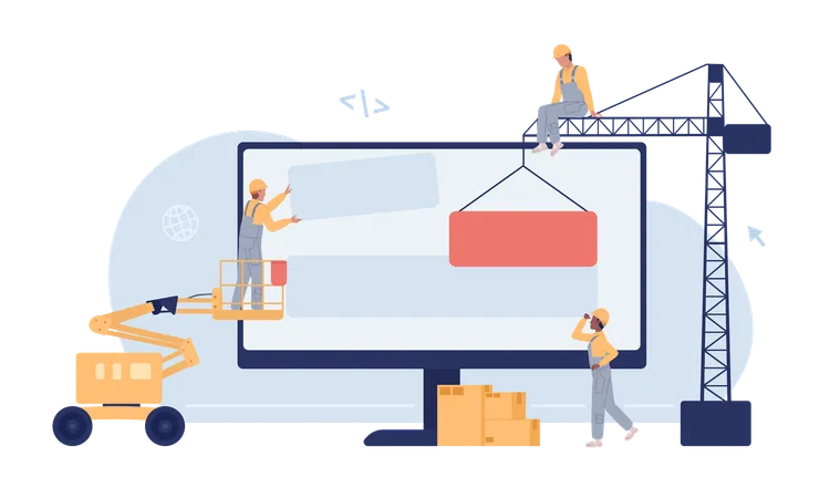 Building website with machines  Illustration