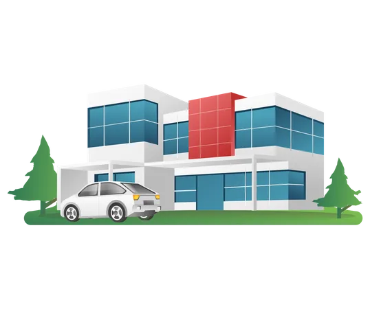 Building with luxury car  Illustration