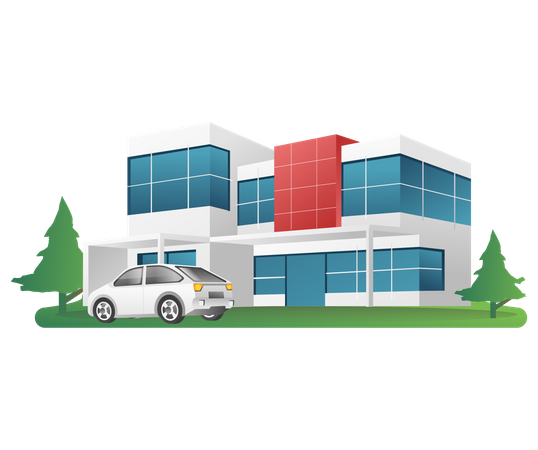 Building with luxury car  Illustration