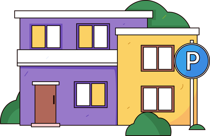 Building with parking lot in front  Illustration