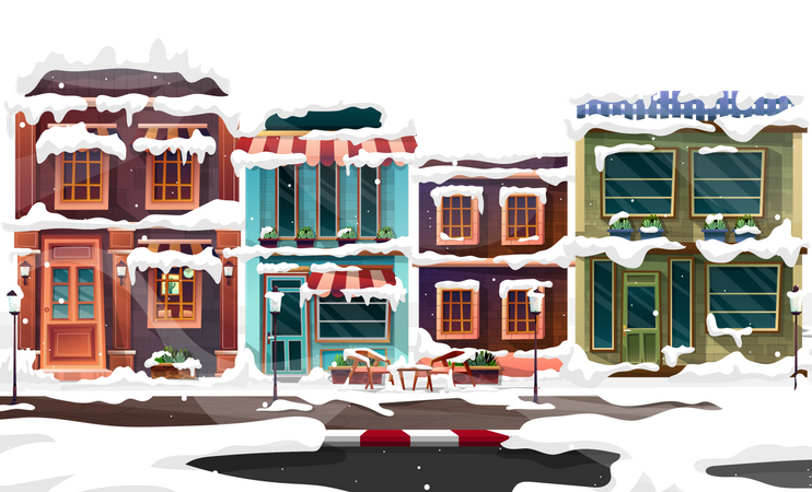 Buildings in snowy  Illustration