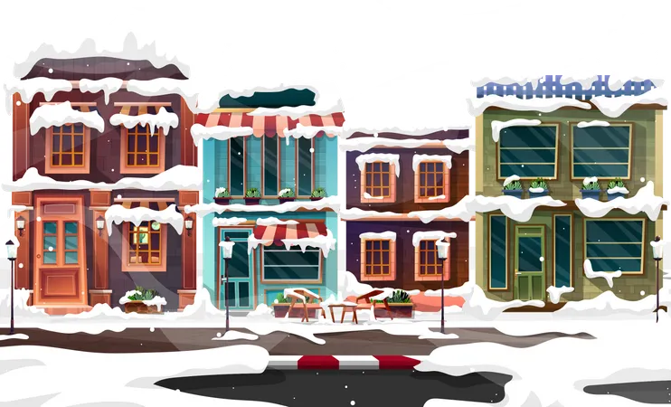 Buildings in snowy  Illustration