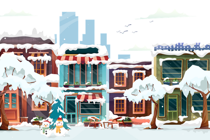 Buildings in snowy  Illustration