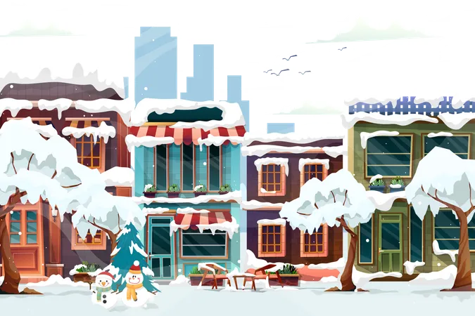 Buildings in snowy  Illustration