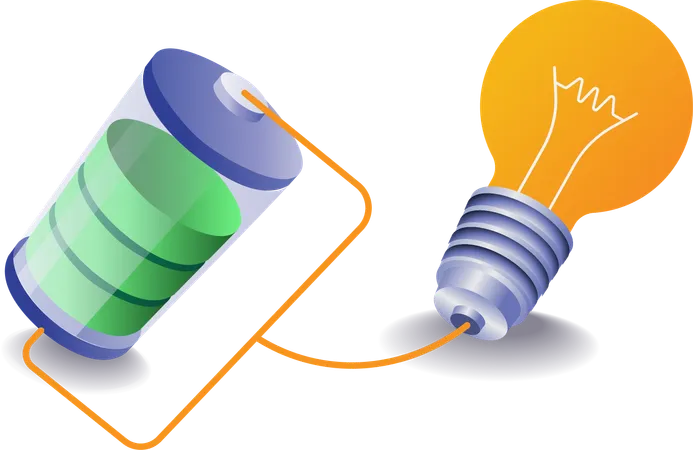 Bulb glows through battery  Illustration