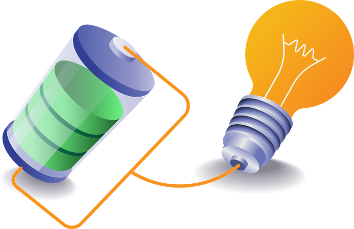 Bulb glows through battery  Illustration