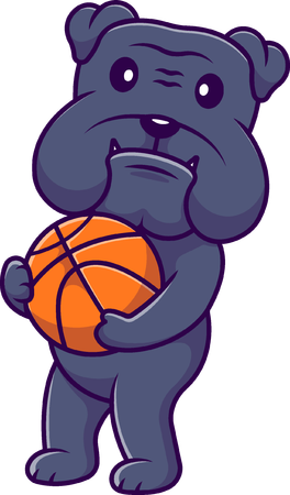 Bulldog Holding Basket Ball  Illustration