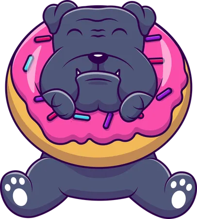 Bulldog In A Doughnut  Illustration