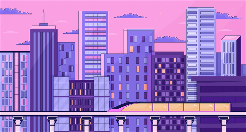 Bullet train night skyscrapers  Illustration