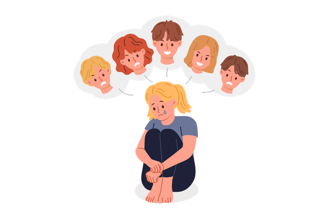 Bullying e humilhação de colegas causam depressão em menina  Ilustração