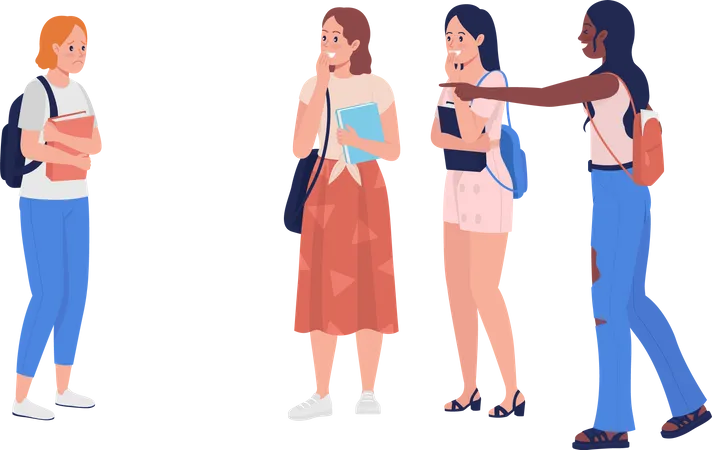 Bullying Teenage Girls Semi Flat Color Vector Characters Standing Figures Full Body People On White Teen Problems Isolated Modern Cartoon Style Illustration For Graphic Design And Animation Illustration