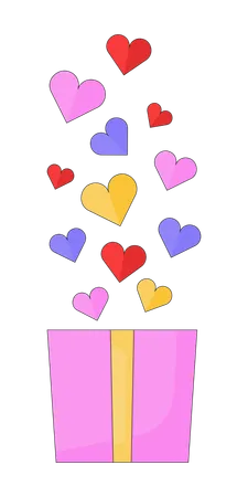 Bunch Hearts Gift Box 2 D Linear Cartoon Object Present With Love Isolated Line Vector Element White Background Special Affection Showing 14 February Valentine S Day Color Flat Spot Illustration Illustration