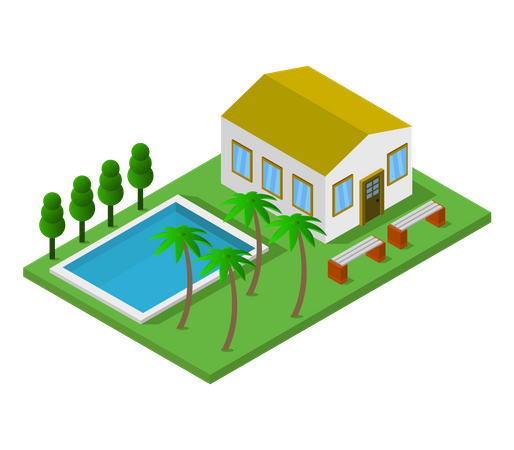 Bungaló con piscina  Ilustración