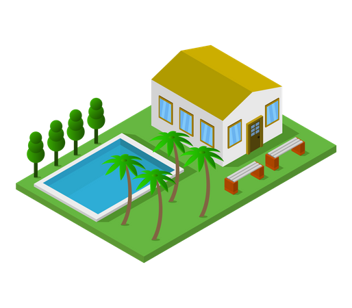 Bungalow mit Swimmingpool  Illustration