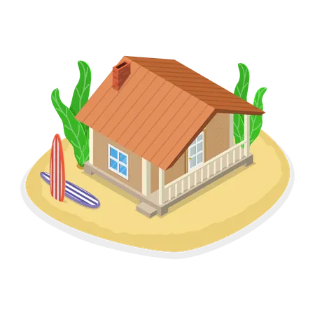 3 D Isometric Flat Vector Set Of Bungalows Dwelling Huts Tropical Cottages Item 4 Illustration