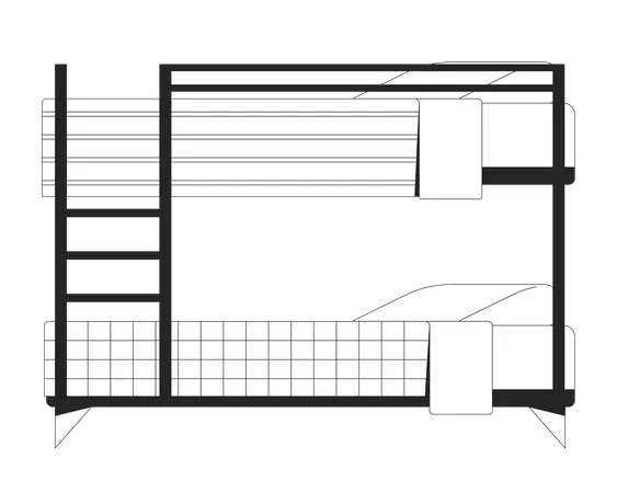 Bunk Bed In University Dormitory Flat Monochrome Isolated Vector Object Bunkbed In Dorm Room Editable Black And White Line Art Drawing Simple Outline Spot Illustration For Web Graphic Design Illustration