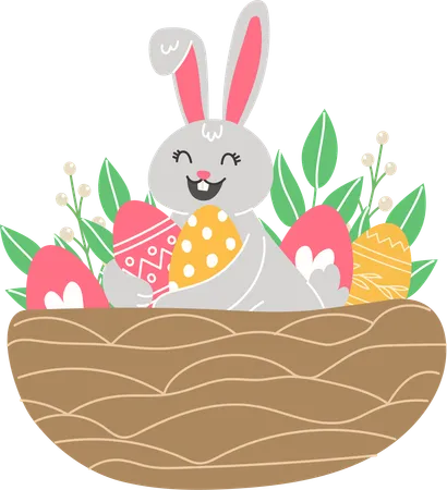 Easter Illustration With Painted Eggs In A Nest For The Holiday In A Cartoon Style Illustration