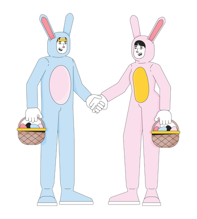 Bunny couple with Easter baskets  일러스트레이션