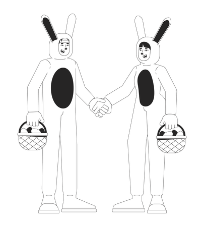 Bunny couple with Easter baskets  일러스트레이션