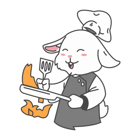 Bunny Frying food  Illustration