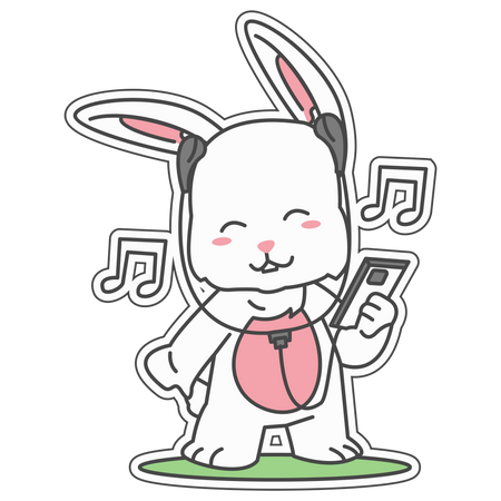 Bunny Relaxing with music  Illustration