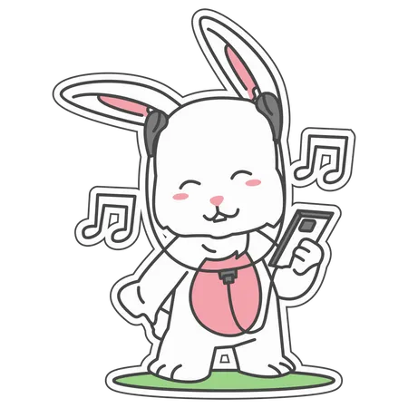 Bunny Relaxing with music  Illustration
