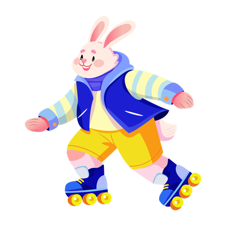 Bunny Skating using roller skater  Illustration