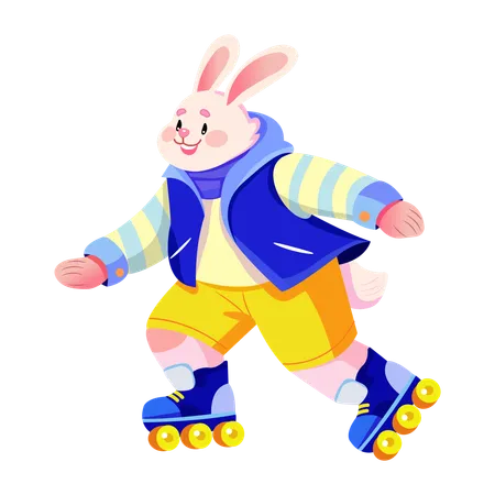 Bunny Skating using roller skater  Illustration