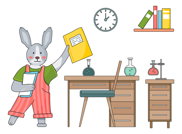 Bunny with notebook in chemistry lesson  Illustration