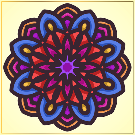 Farbenfrohe, kreisförmige Mandala-Kunst mit floralen Motiven  Illustration