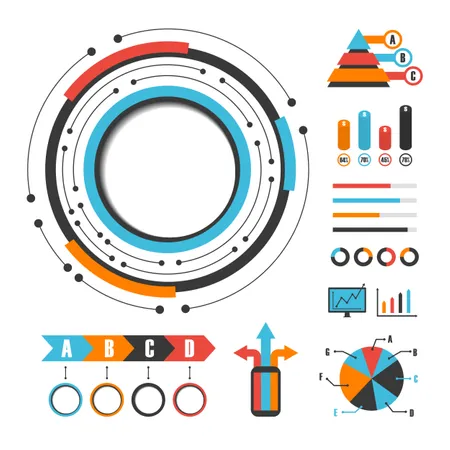 Bunte Flussdiagramm-Infografik, isoliert auf weißem Hintergrund  Illustration