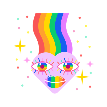Buntes Herz und Augen mit Regenbogen  Illustration