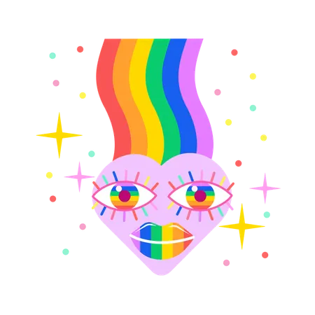 Buntes Herz und Augen mit Regenbogen  Illustration