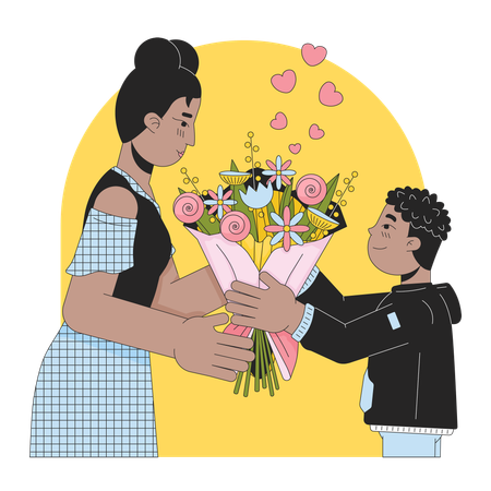 Buquê de flores no dia das mães preto e branco  Ilustração