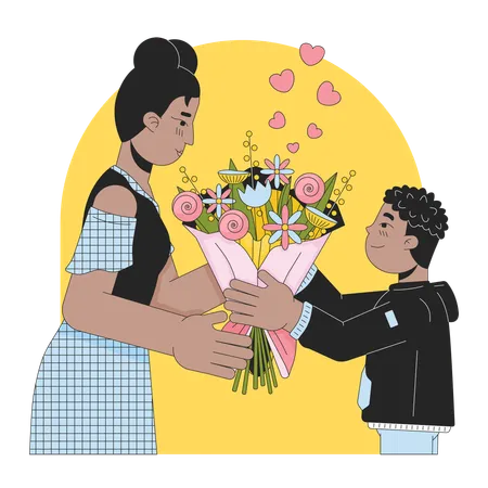 Buquê de flores no dia das mães preto e branco  Ilustração