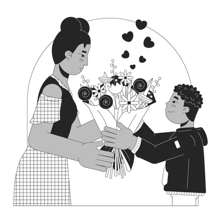 Buquê de flores no dia das mães preto e branco  Ilustração