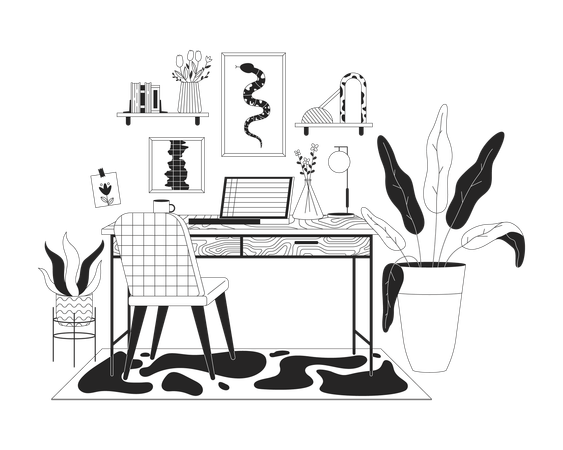 Bureau à domicile avec ordinateur portable  Illustration
