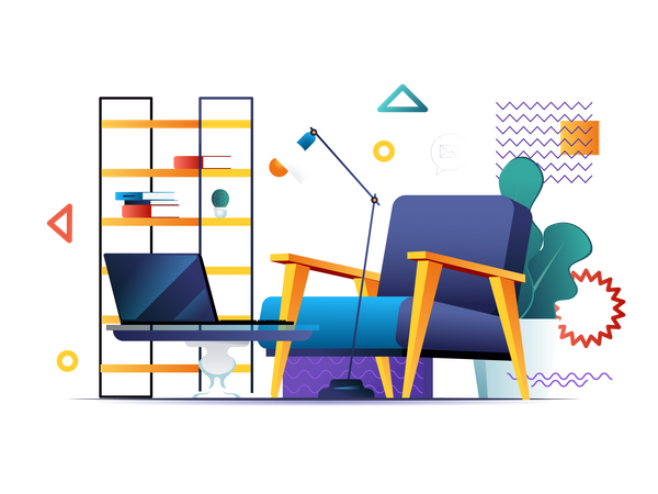 Bureau à domicile avec poste de travail confortable  Illustration