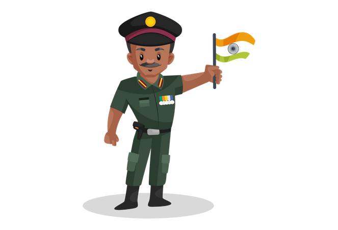 Bureau de l'armée indienne tenant le drapeau indien  Illustration