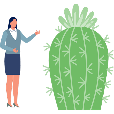 Femme de bureau montrant une plante Mammillaria  Illustration