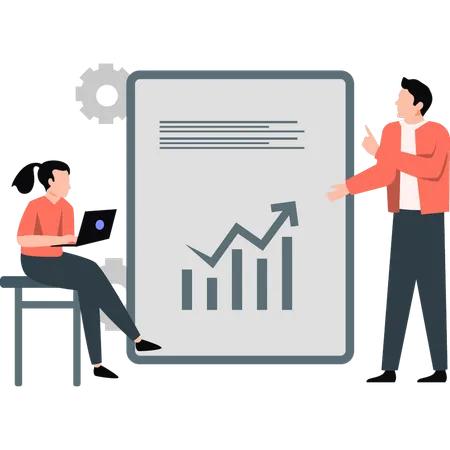 Des employés de bureau définissent un graphique de croissance de l'entreprise  Illustration