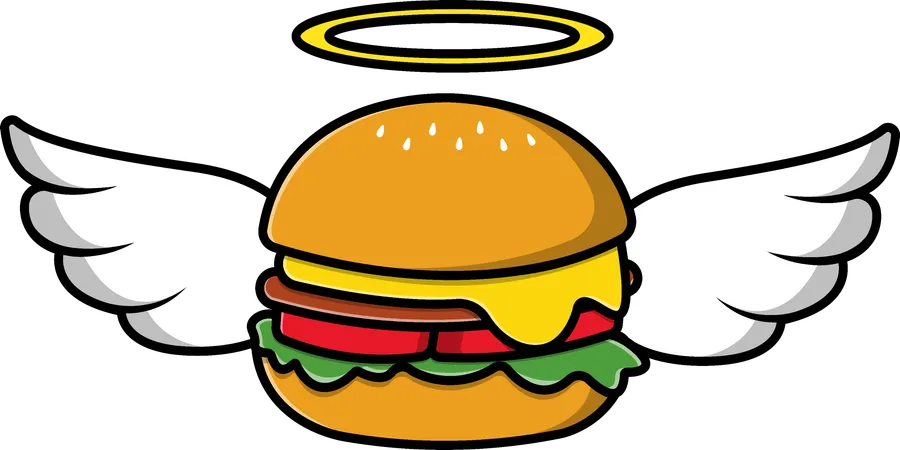 Burger Angel With Wing  Illustration