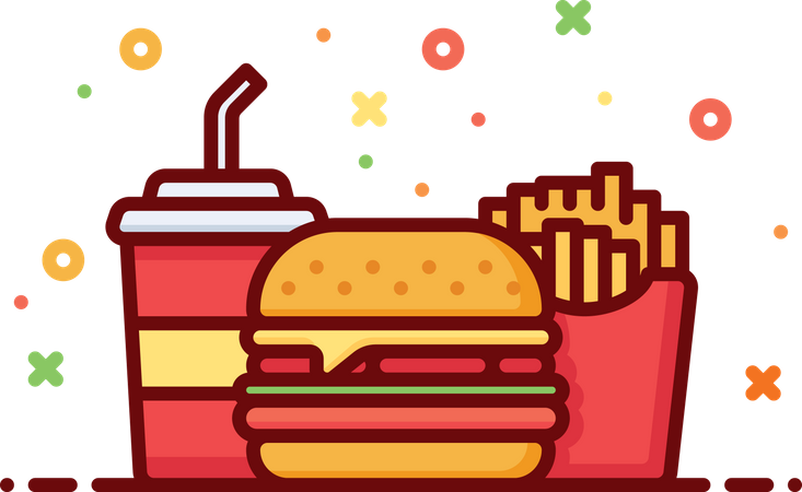 Burger avec boisson et frites  Illustration