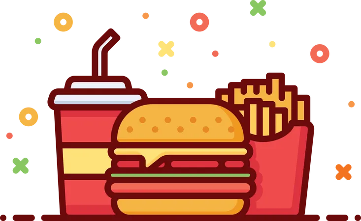 Burger avec boisson et frites  Illustration