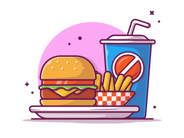 Burger avec boisson fraîche  Illustration