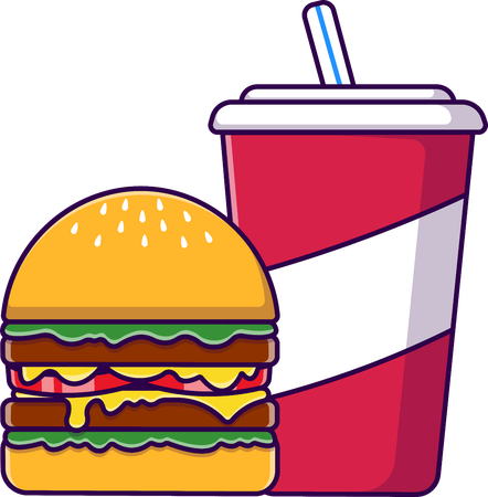 Burger avec soda et glace  Illustration