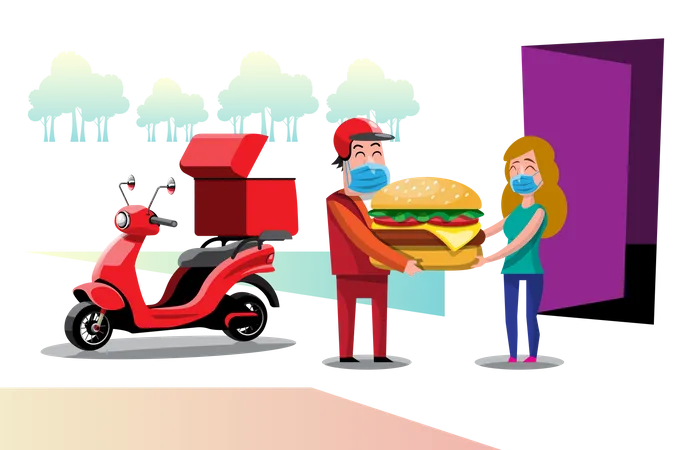 Burger delivery to home Illustration